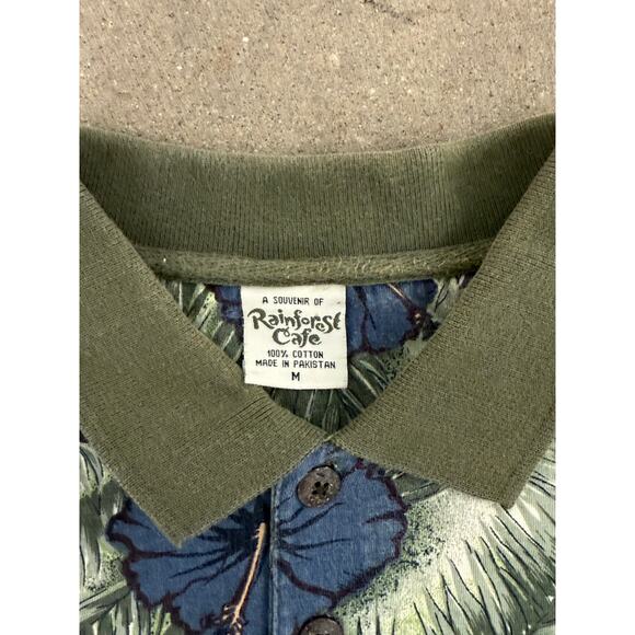 Vintage Rainforest Cafe Hawaiian Polo Shirt Mens M Blue Floral Print - Picture 3 of 3